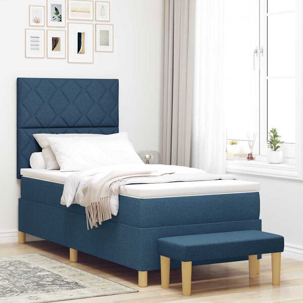 vidaXL Boxspringbett mit Matratze mit Kopfteil Blau 100 x 200 cm Stoff