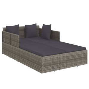 vidaXL Sonnenliege mit Kissen Grau 182x118x63 cm Poly Rattan