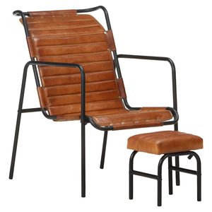 vidaXL Relaxsessel mit Fu&szlig;hocker Braun Echtleder