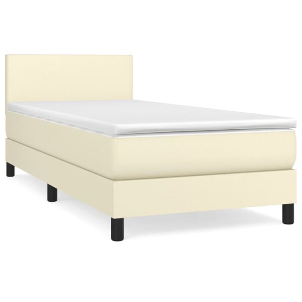 vidaXL Boxspringbett mit Matratze Creme 90x200 cm Kunstleder