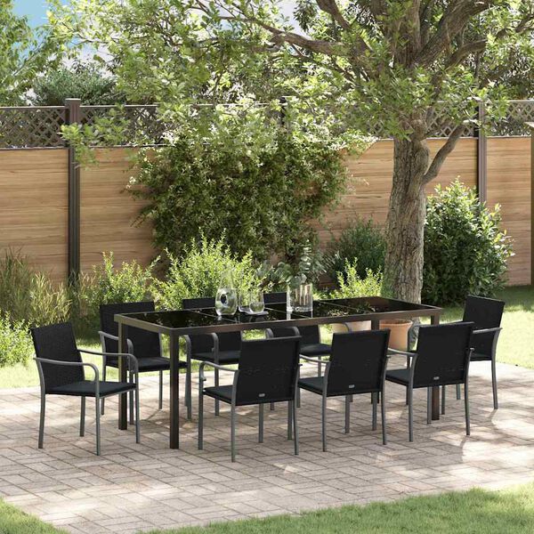 vidaXL Garten Essgruppe 9 pcs Schwarz und Grau PE-Rattan