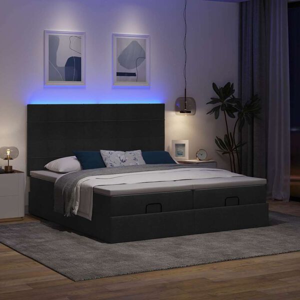 vidaXL Ottoman-Bett mit Matratzen & LEDs Schwarz 180x200 cm Stoff