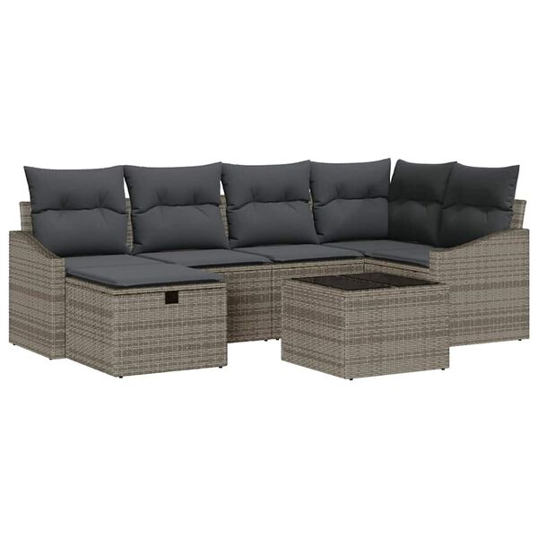 vidaXL Sofa Set mit Kissen mit Speicher Grau Poly-Rattan