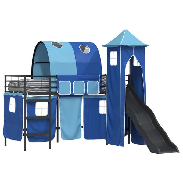 vidaXL Kinderloftbett Schwarz und Blau 99,5 x 190 cm Metall