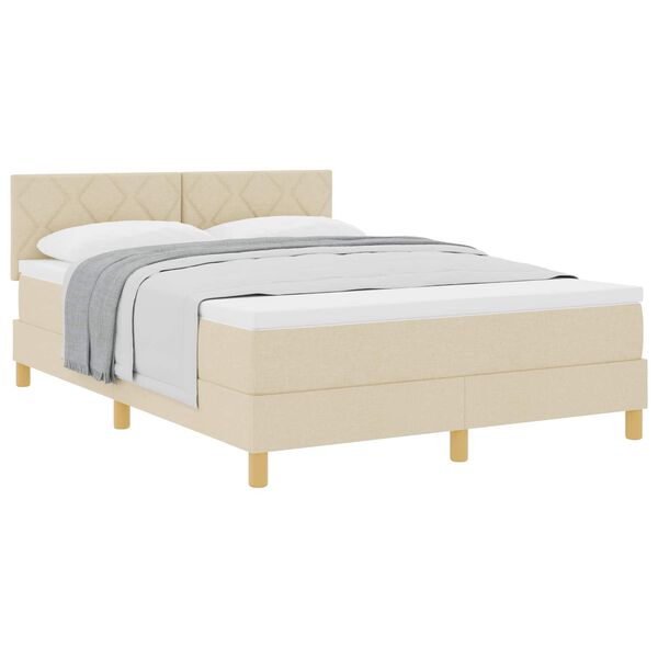vidaXL Boxspringbett mit Matratze Creme 140 x 200 cm Stoff
