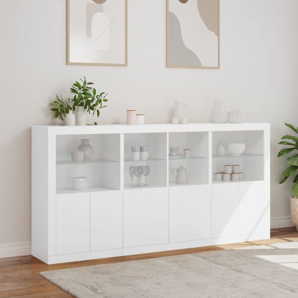 vidaXL Sideboard mit LED-Leuchten Weiß 202x37x100 cm