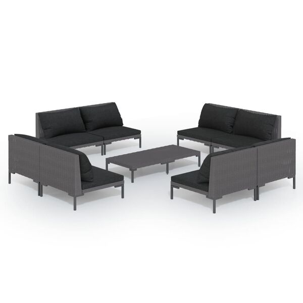 vidaXL 9-tlg. Garten-Lounge-Set mit Kissen Poly Rattan Dunkelgrau