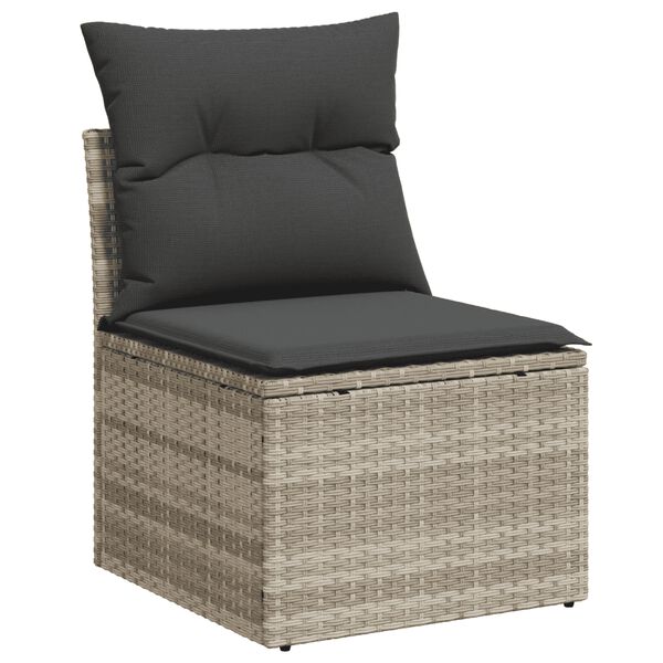 vidaXL 13-tlg. Garten-Sofagarnitur mit Kissen Hellgrau Poly Rattan