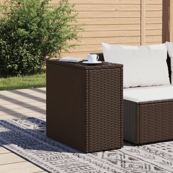 vidaXL Garten-Beistelltisch mit Glasplatte Braun 58x27,5x55 cm Rattan