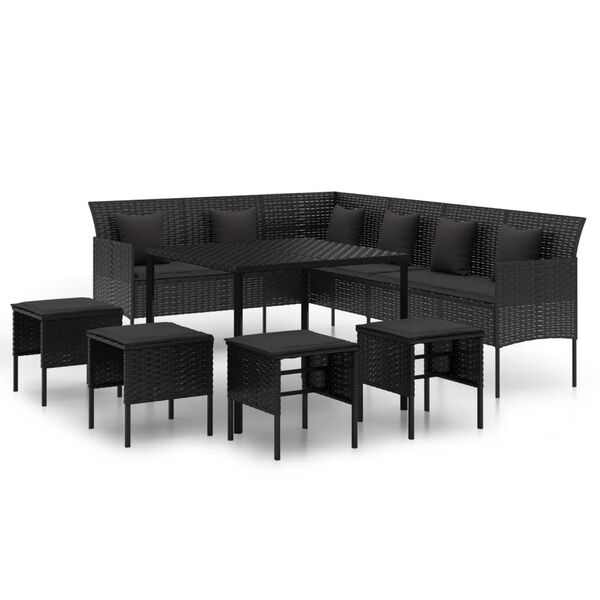 vidaXL 6-tlg. Garten-Essgruppe mit Kissen Schwarz Poly Rattan