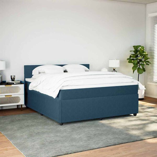 vidaXL Boxspringbett mit Matratze Blau 180x200 cm Samt