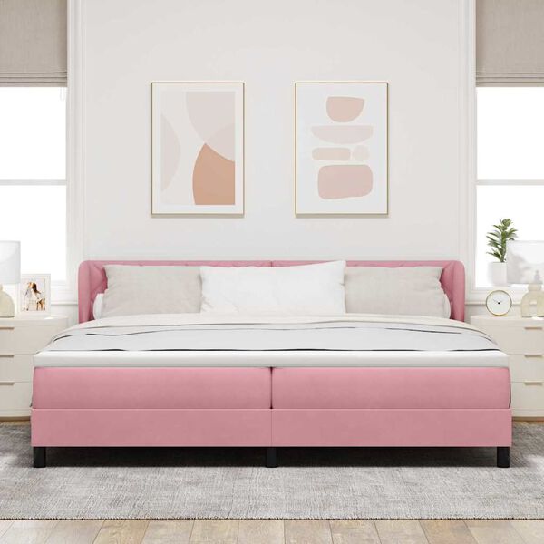 vidaXL Boxspringbett mit Matratze mit Kopfteil Rosa 200 x 200 cm Samt