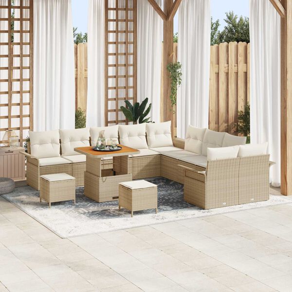 vidaXL Gartensofa-set mit Kissen 13 pcs Beige Poly-Rattan