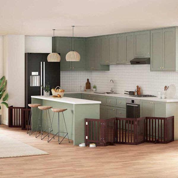 vidaXL 15-tlg. Hundetor mit T&uuml;r Faltbar Braun 750 cm Pappelholz