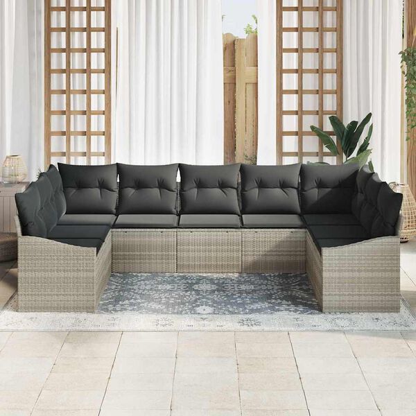 vidaXL Garten-Sofa-Set 9 pcs Hellgrau Poly Rattan