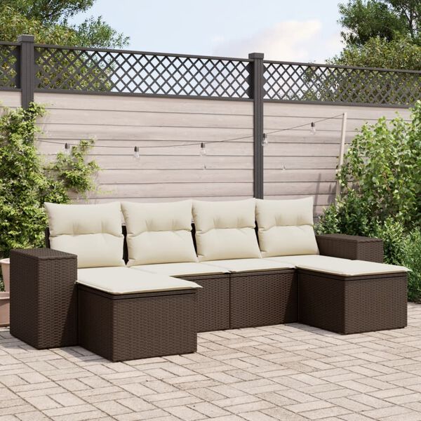 vidaXL 6-tlg. Garten-Sofagarnitur mit Kissen Braun Poly Rattan