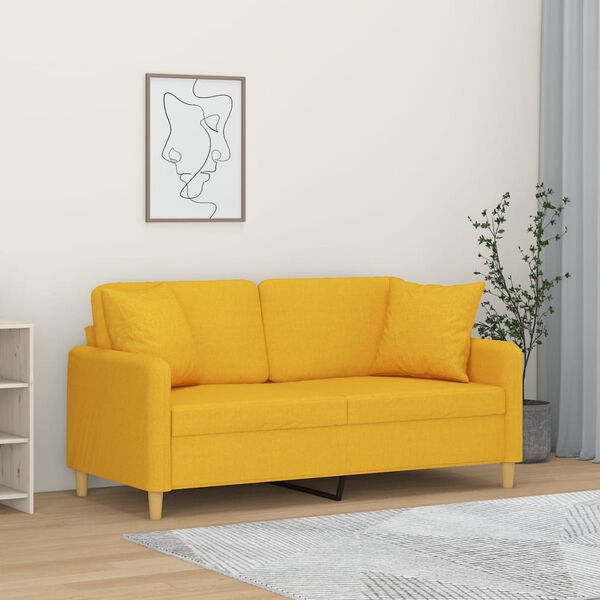 vidaXL 2-Sitzer-Sofa mit Kissen Hellgelb 140 cm Stoff