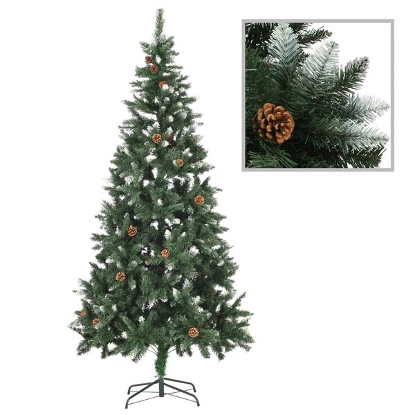 vidaXL Künstlicher Weihnachtsbaum Kiefernzapfen Weißem Glitzer 210 cm