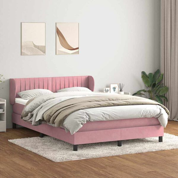 vidaXL Boxspringbett mit Matratze Rosa 160x220 cm Samt