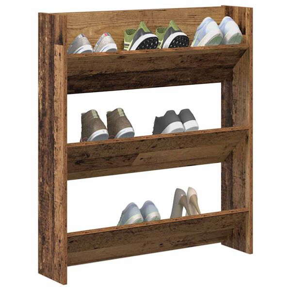 vidaXL Schuhregal Wandmontage Altholz-Optik 80x18x90 cm Holzwerkstoff