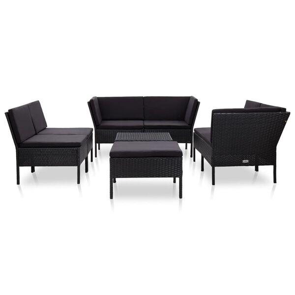 vidaXL 8-tlg. Garten-Lounge-Set mit Auflagen Poly Rattan Schwarz