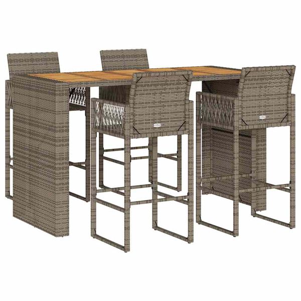 vidaXL 5-tlg. Gartenbar-Set ohne Kissen Grau Poly Rattan Akazie
