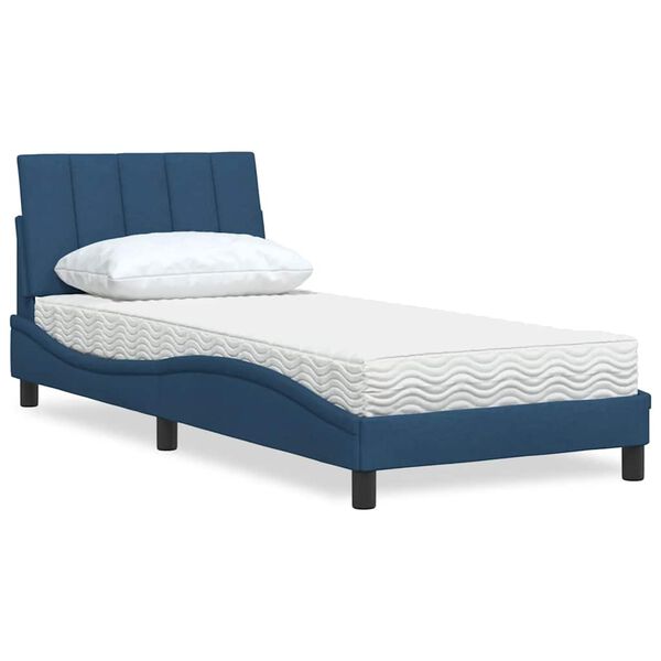 vidaXL Bett mit Matratze "Hanko" Blau 90x200 cm Stoff