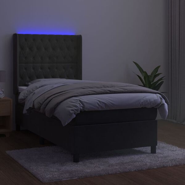vidaXL Boxspringbett mit Matratze & LED Dunkelgrau 90x200 cm Samt