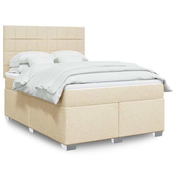 vidaXL Boxspringbett mit Matratze Creme 160x200 cm Stoff