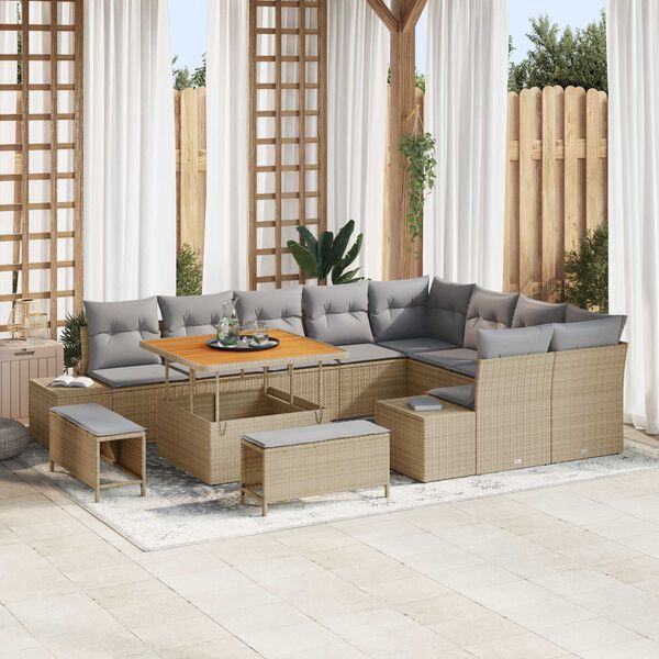 vidaXL Garten-Sofa-Set mit Speicher 12 pcs Beige Poly Rattan