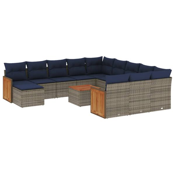 vidaXL 13-teiliges Gartensofa-Set mit Kissen, grau, Polyrattan