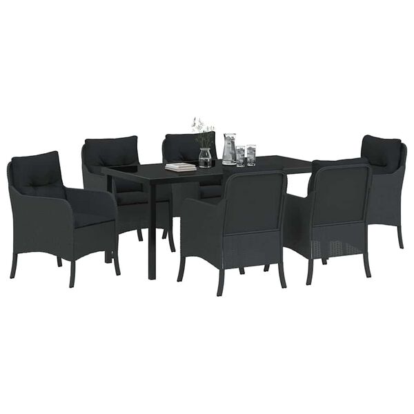 vidaXL Garten Essgruppe mit Kissen 7 pcs Schwarz Poly-Rattan