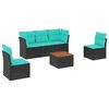 vidaXL 6-tlg. Garten-Sofagarnitur mit Kissen Schwarz Poly Rattan