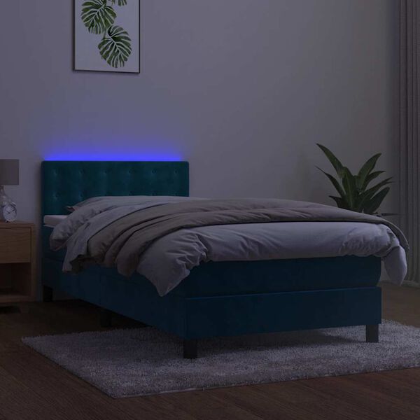 vidaXL Boxspringbett mit Matratze & LED Dunkelblau 90x200 cm Samt