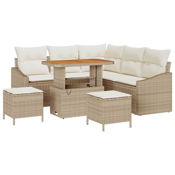 vidaXL Garten-Sofa-Set mit Kissen mit Speicher 8 pcs Beige und Creme