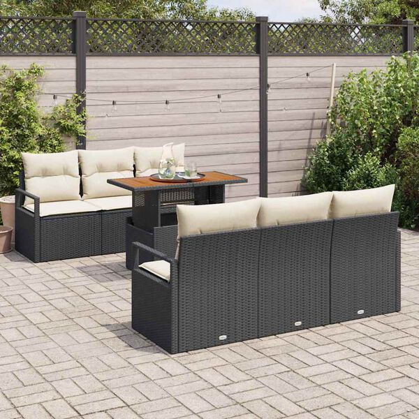 vidaXL Garten-Sofa-Set mit Kissen 7 pcs Schwarz und Creme