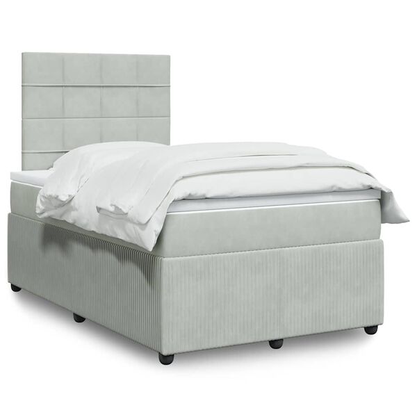 vidaXL Boxspringbett mit Matratze Hellgrau 120x190 cm Samt