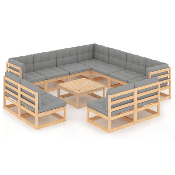 vidaXL 12-tlg. Garten-Lounge-Set mit Kissen Massivholz Kiefer