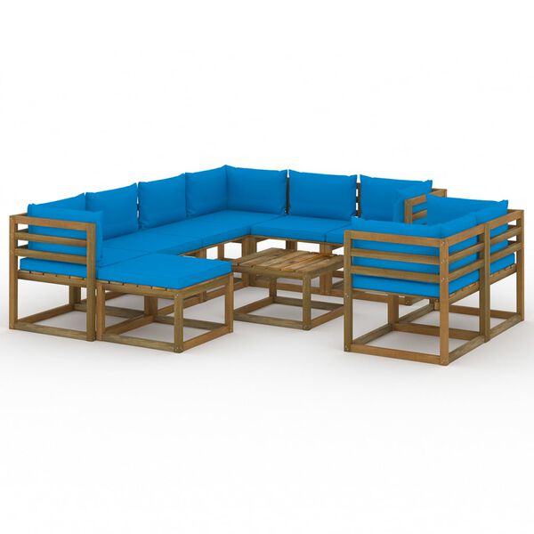 vidaXL 10-tlg. Garten-Lounge-Set mit Kissen Hellblau