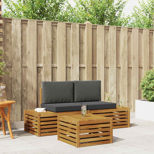 vidaXL Outdoor-Sofagarnitur mit Kissen 3 St&uuml;ck Natur und Anthrazit