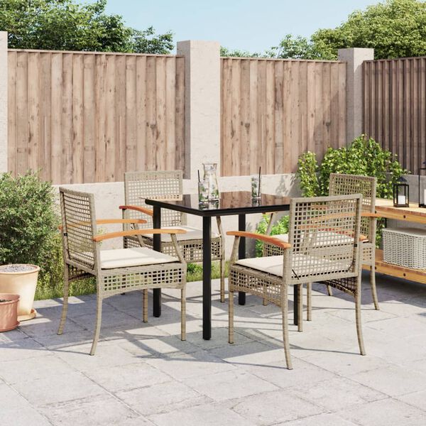 vidaXL 5-tlg. Garten-Essgruppe mit Kissen Beige Poly Rattan