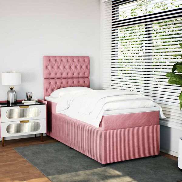 vidaXL Boxspringbett mit Matratze Rosa 90x200 cm Samt