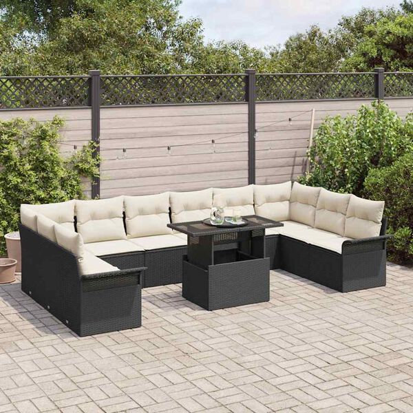 vidaXL Sofa Set mit Kissen 11 pcs Schwarz Poly-Rattan