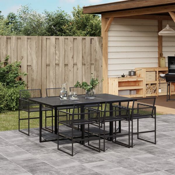 vidaXL 7-tlg. Garten-Essgruppe Schwarz Poly Rattan