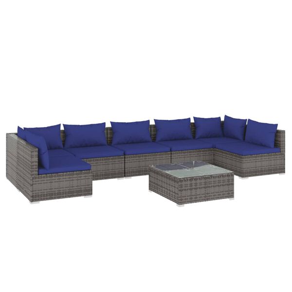vidaXL 8-tlg. Garten-Lounge-Set mit Kissen Poly Rattan Grau