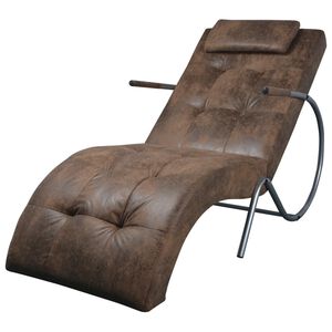 vidaXL Chaiselongue mit Kissen, braun, Wildleder-Optik