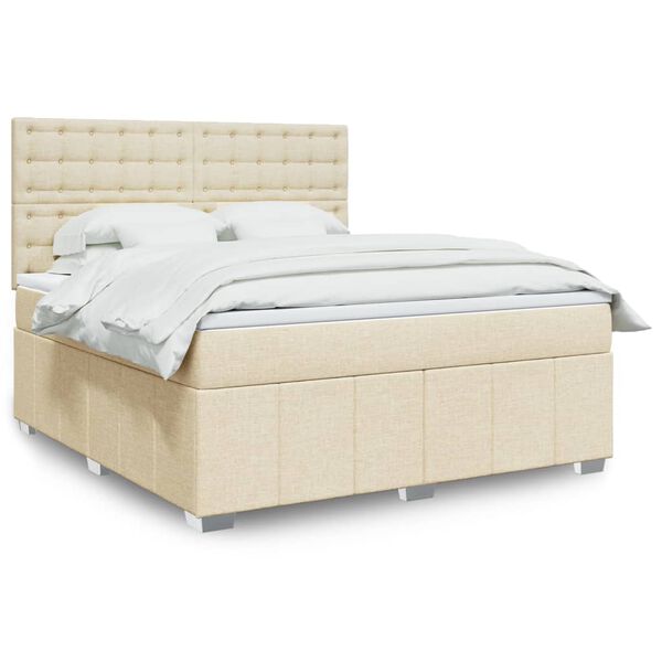 vidaXL Boxspringbett mit Matratze Creme 180x200 cm Stoff