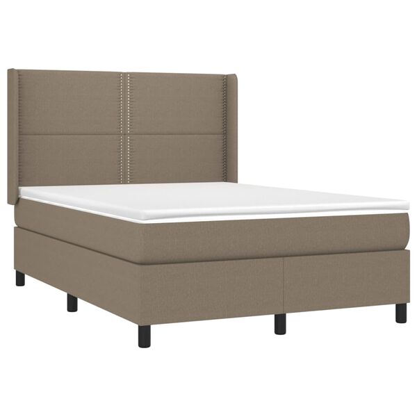 vidaXL Boxspringbett mit Matratze & LED Taupe 140x190 cm Stoff