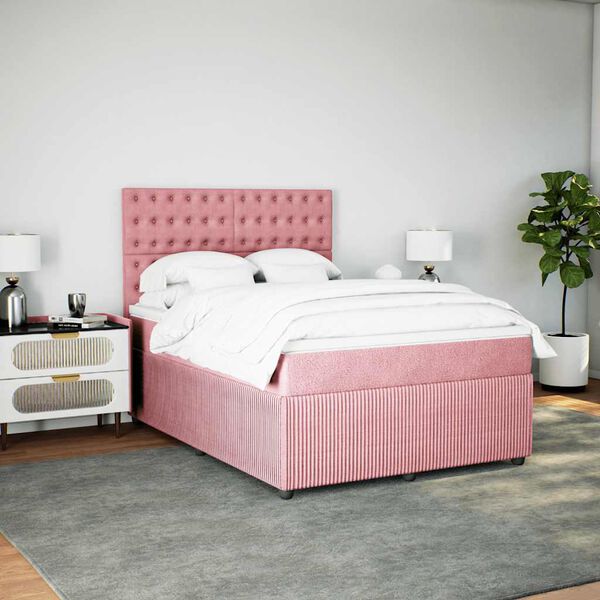 vidaXL Boxspringbett mit Matratze Rosa 140x190 cm Samt