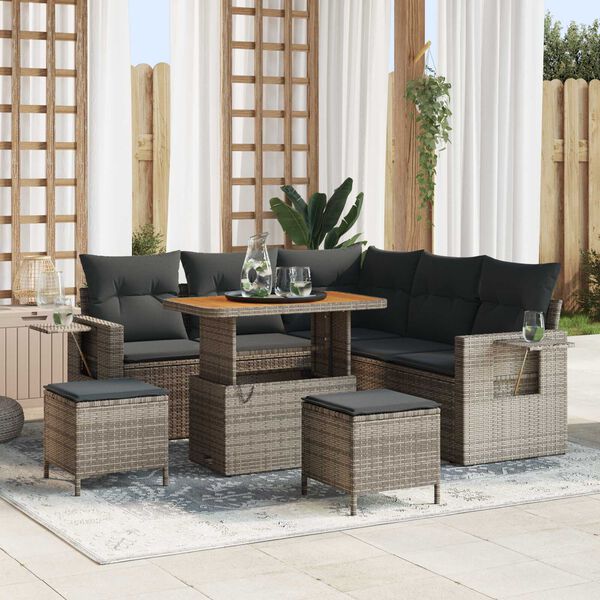 vidaXL Garten-Sofa-Set 8 pcs Grau Poly-Rattan